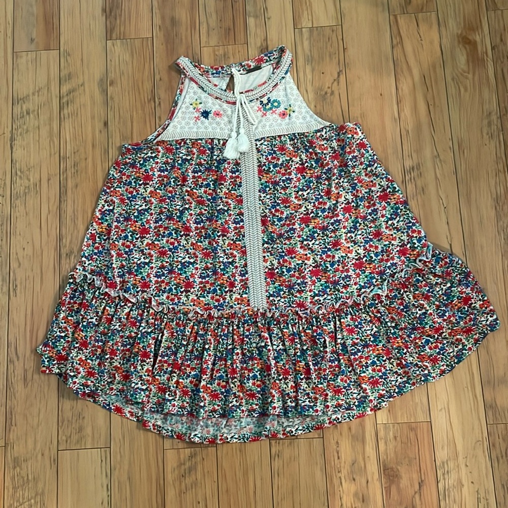 Floral Sleeveless Top w/ Embroidered Flowers